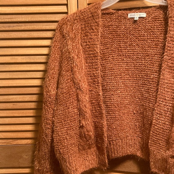 Woven Heart Rust Soft, Fuzzy and Cuddly Cropped Cardigan - Picture 5 of 16